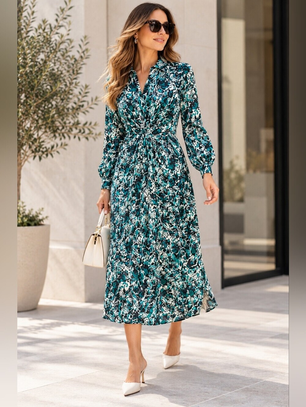 Marks & Spencer Animal Print Tie Front Midaxi Shirt Dress